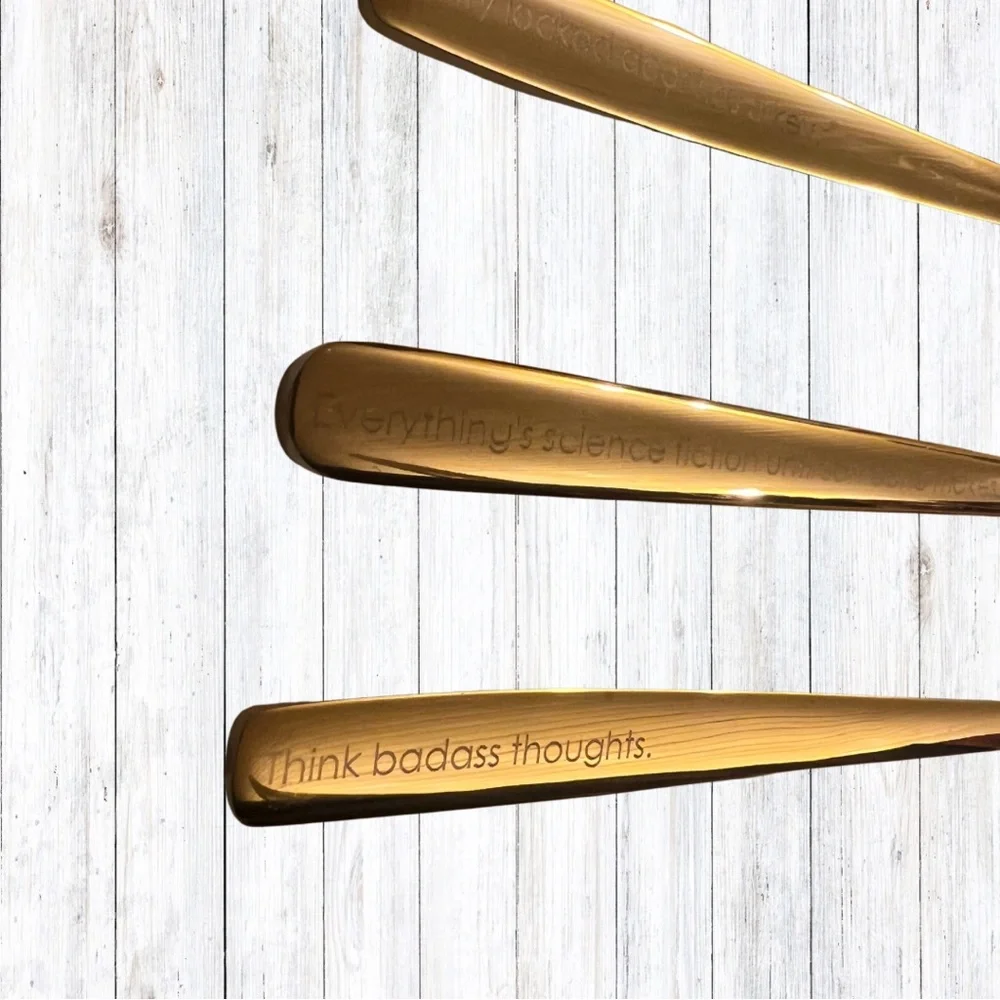 Gold Colored Cutlery three Piece Set Quotes Warcross Marie Lu Graphic Box